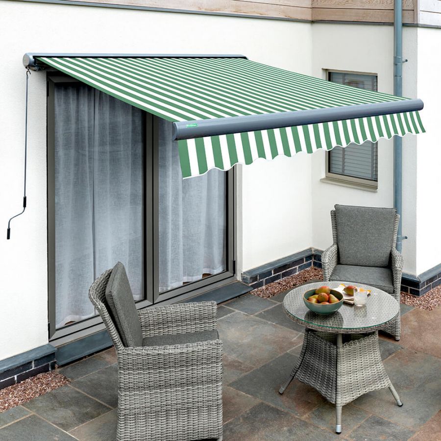 5.0m Full Cassette Electric Green and White Awning (Charcoal Cassette)